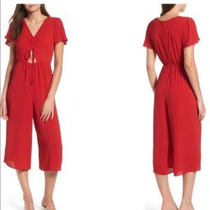 Leith Red Jumpsuit Short Sleeve Cutout Cinch Front Wide Flowy Leg Size Large